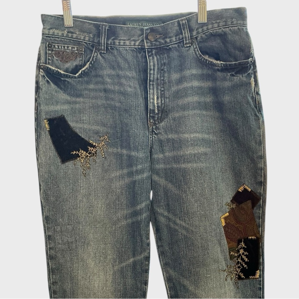 Lauren Ralph Lauren Patchwork Embroidered Jeans Women’s 10 Straight Leg - Picture 3 of 12